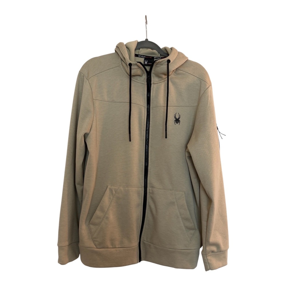 Spyder Active Pro Web Mens Large Tan Beige Full Zip Fleece Hoodie Gym Gorpcore